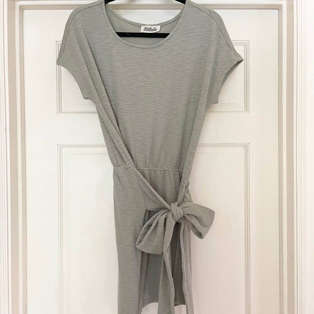 Vici’s Listicle, faux-wrap, sage green dress